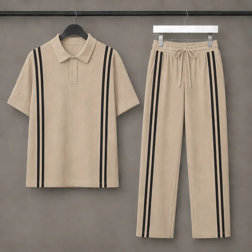 Men’s Loose Fit Zipper Polo & Trouser Set – Brown