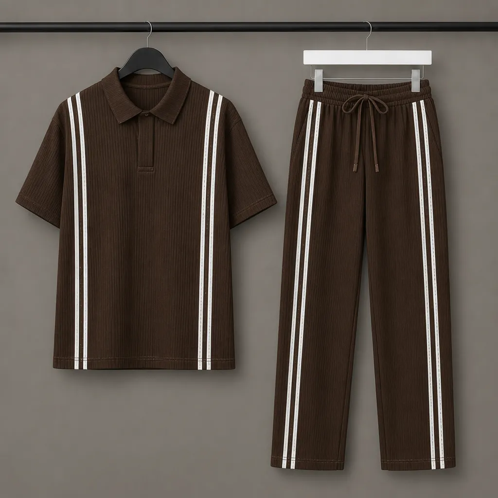 Men’s Loose Fit Zipper Polo & Trouser Set – Coffee