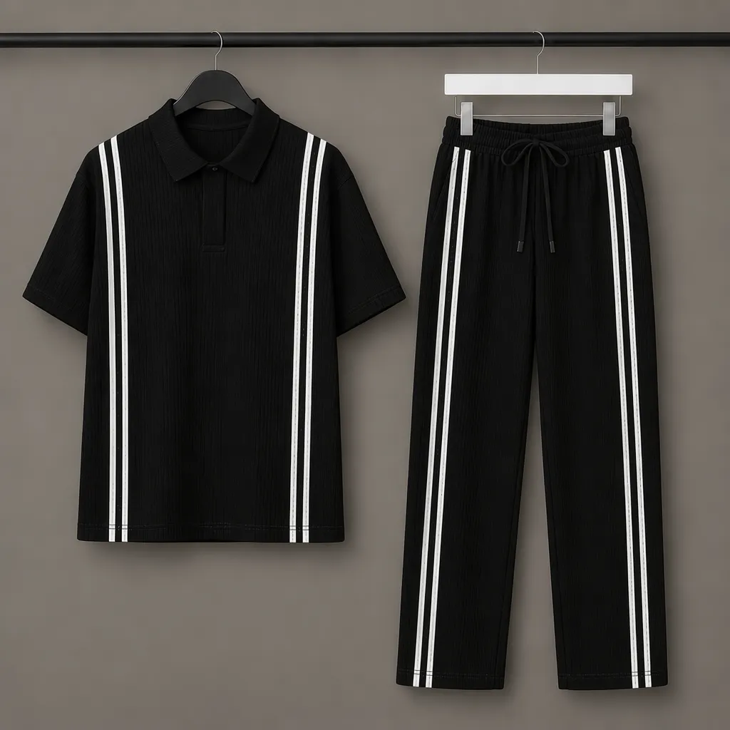 Men’s Loose Fit Zipper Polo & Trouser Set – Black